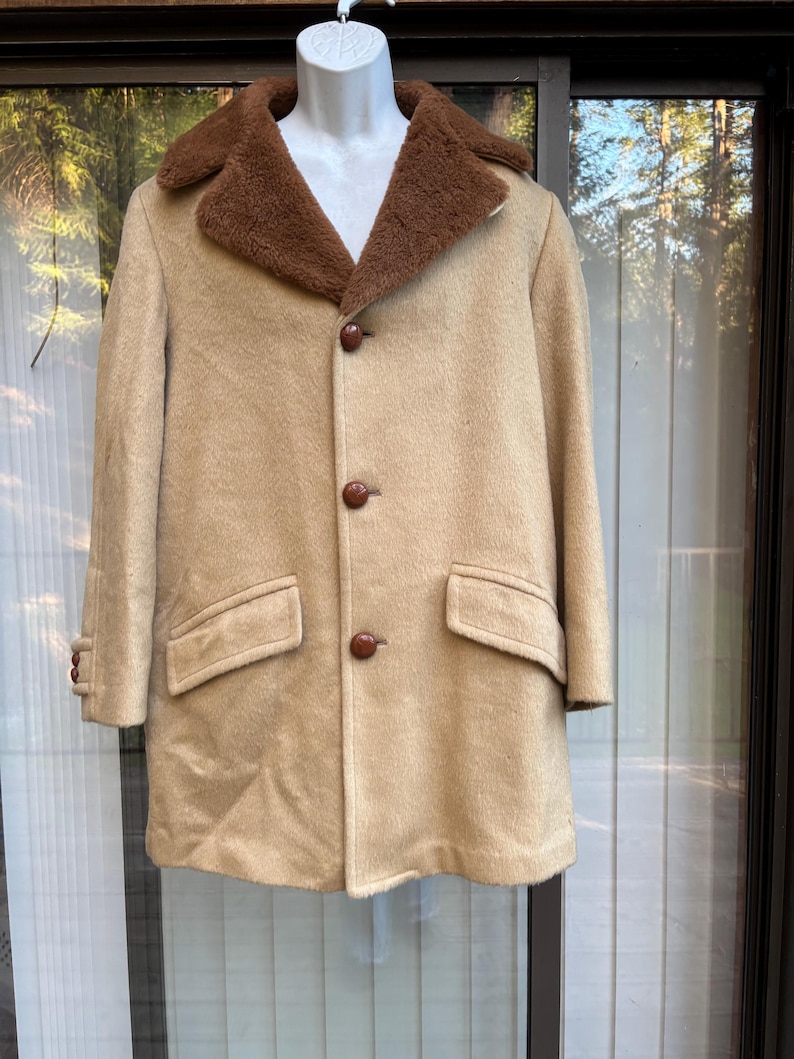 Men's long Pendleton High Grade Western Wear virgin wool large L insulated coat brown tan heavy warm 60s 70s 1960s 1970s zdjęcie 1