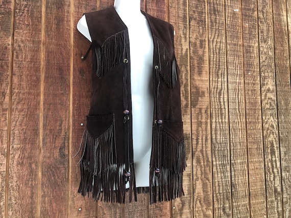 Vintage 1970s Fringe Suede Leather Vest Size Small Medium 70s Mr