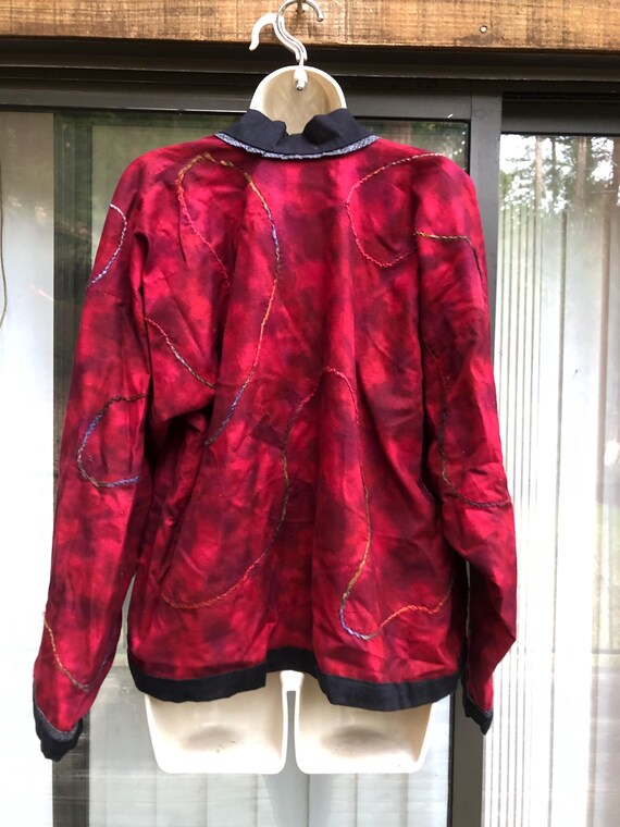 Reversable jacket open front fun unique red embro… - image 7