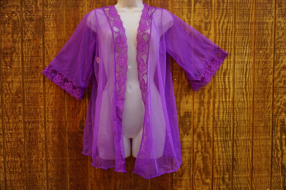 Purple Sheer Lingerie Coverup Short Robe/jacket Etsy