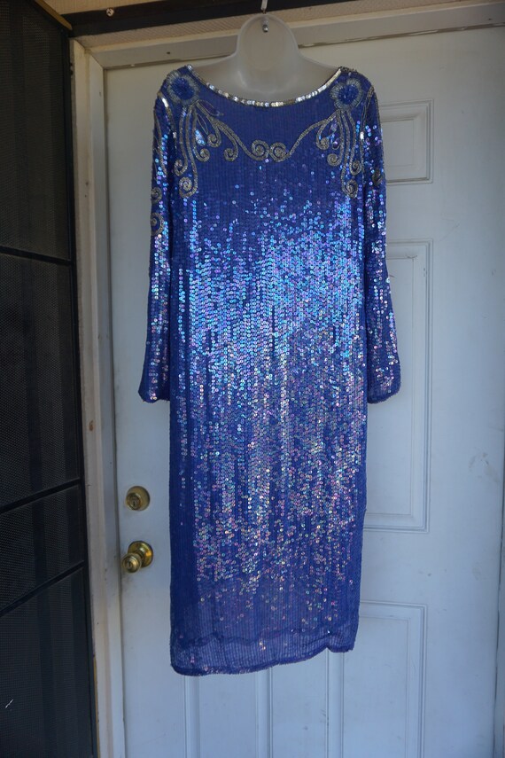 Sequined sparkly dress 90s formal event SILK Bead… - image 5