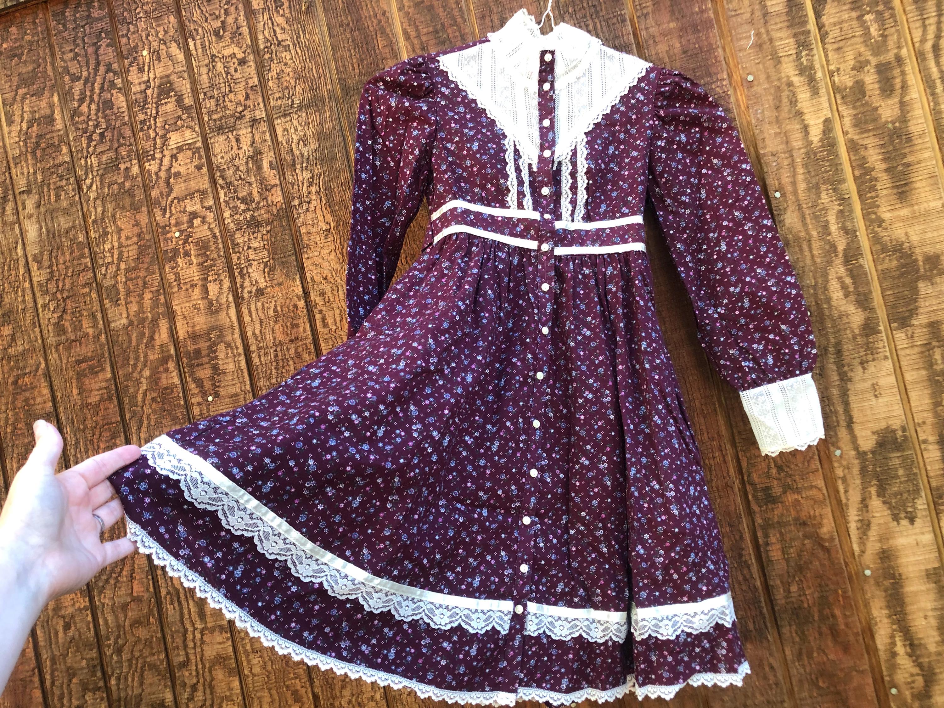 Childrens Youth Girls Size 7 Red Floral Gunne Sax Prairie Lace