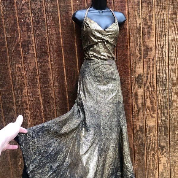 Vintage gold metallic sparkly 1960s 60s // long dress // old hollywood glam medium