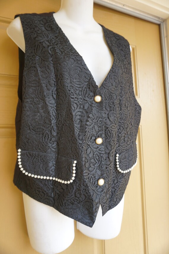 Vintage 90s faux pearl black vest size 10 Medium … - image 3