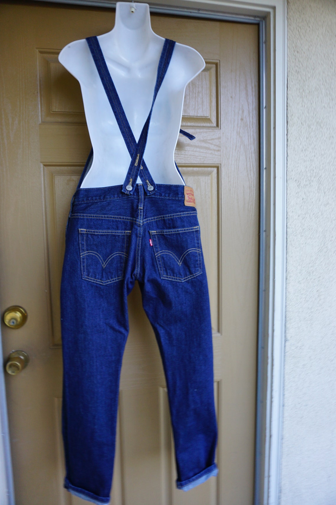 LEVI's denim overalls womens size XS dark denim Etsy
