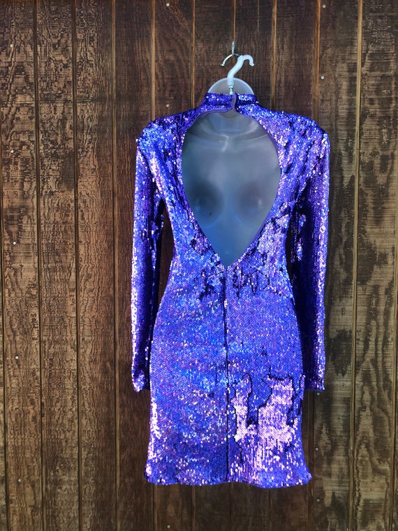 Birshka purple sequined mini dress size S tight - image 10