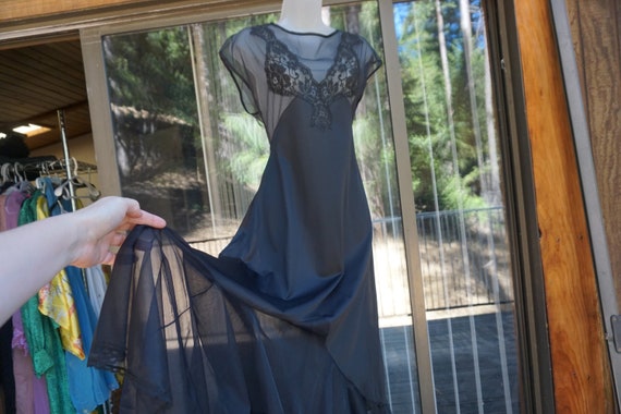 Vintage 1980s Black Nightgown Medium 80s 90s 1990s Sheer Lace by