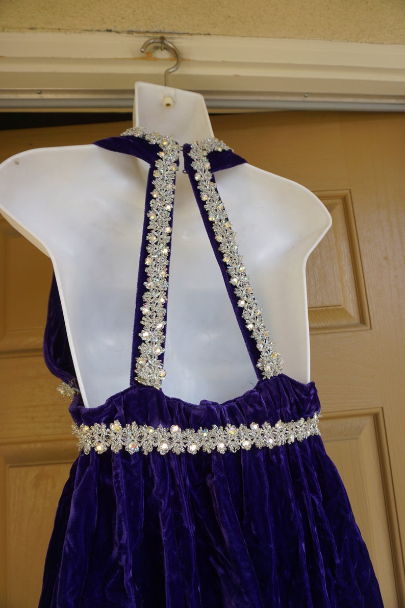 70s velvet PURPLE not blue maxi dress XS 1970s