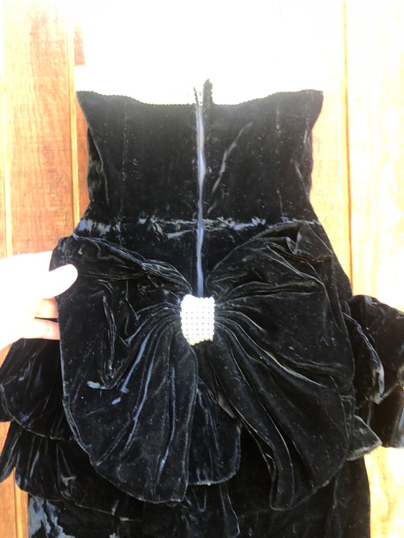 Vintage After Five black velvet peplum dress labe… - image 6