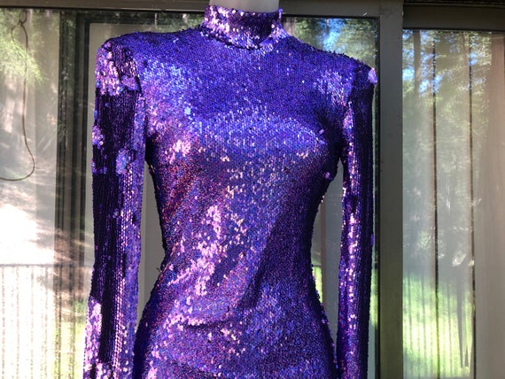 Birshka purple sequined mini dress size S tight - image 7