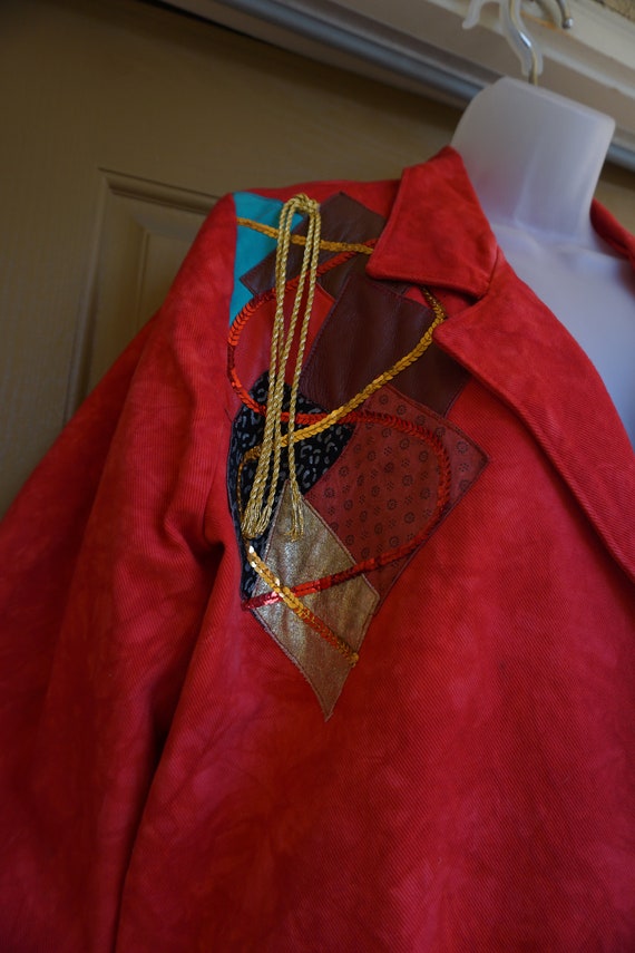 Vintage red denim jacket size large 90s 1990s - image 3