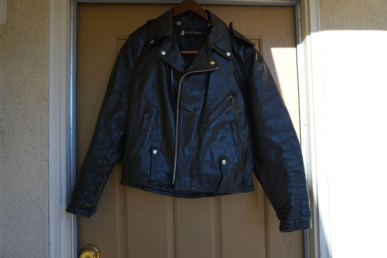 Harley Davidson Vintage Black Leather Motorcycle / Biker Jacket MENS Size 42 Large genuine authentic real 1970s Made in USA image 7