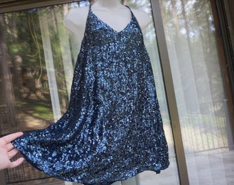 Free People sequined navy blue dress size S Small sleeveless