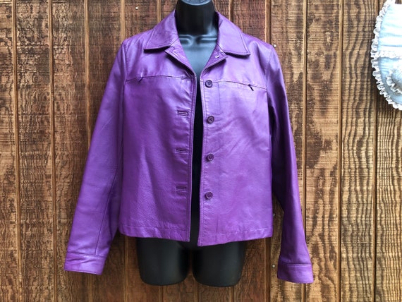 Purple size 8 Newport News Genuine Leather jacket - image 3
