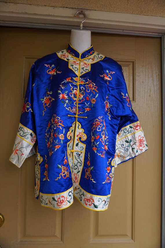 1950s Asian blue Satin Jacket / Shirt Vintage 50s… - image 2