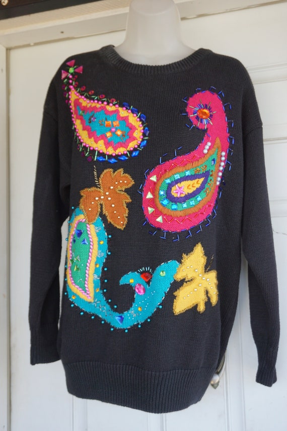 Colorful sequined knit sweater size Medium jeweled