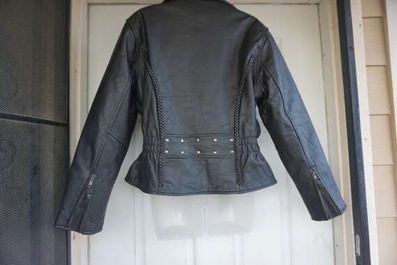 Vintage black  leather jacket womens heavy duty  … - image 5
