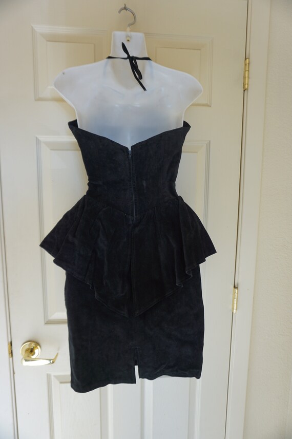 Suede leather vintage size small black dress halt… - image 7