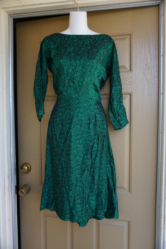 1950s green short wiggle dress mid century with b… - image 1