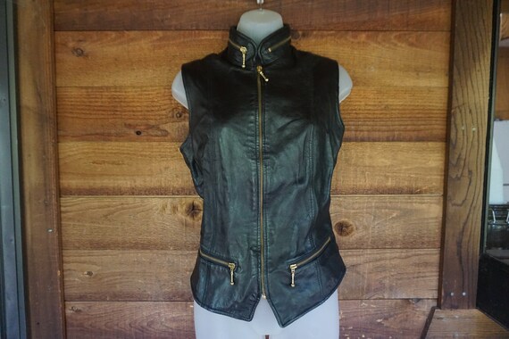 Tannery West Black Leather Vest Medium Sleeveless… - image 2