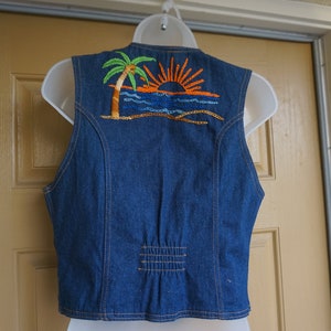 Vintage 70s womens denim jean jacket vest size small / medium 1970s embroidered image 5