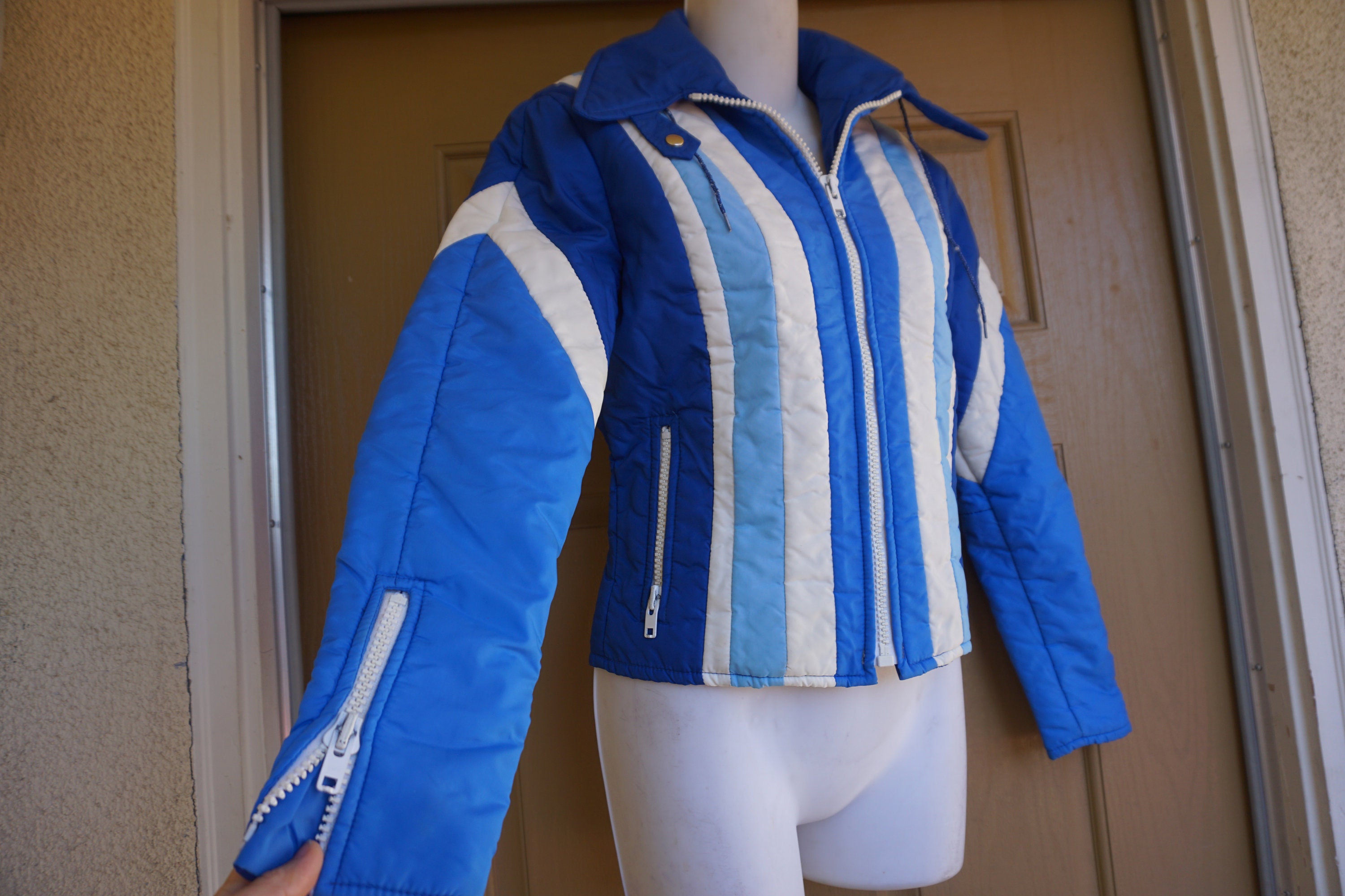 Vintage Blue and White Ski Jacket Ladies Size 10 by TOPHER 70s Etsy