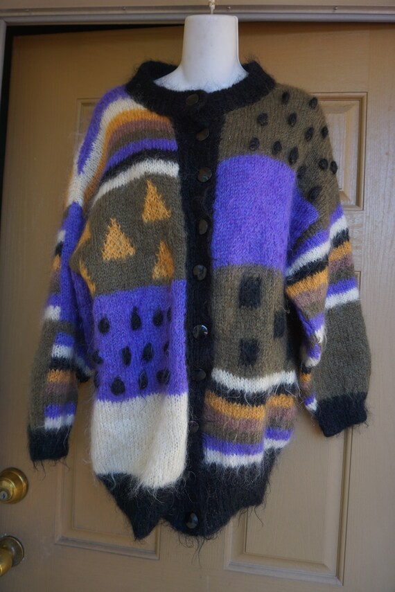 vintage purple black wool mohair jacket size larg… - image 4