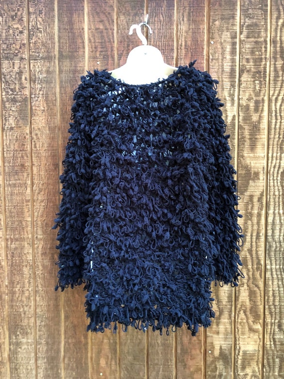 Shaggy shag black fringe yarn sweater jacket chun… - image 4