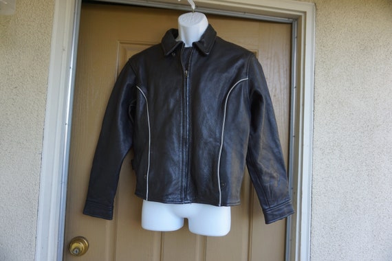 Vintage 80s/90s black leather jacket mens size XX… - image 1