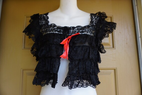 Vintage 50s 1950s lace black ruffles layers linge… - image 2