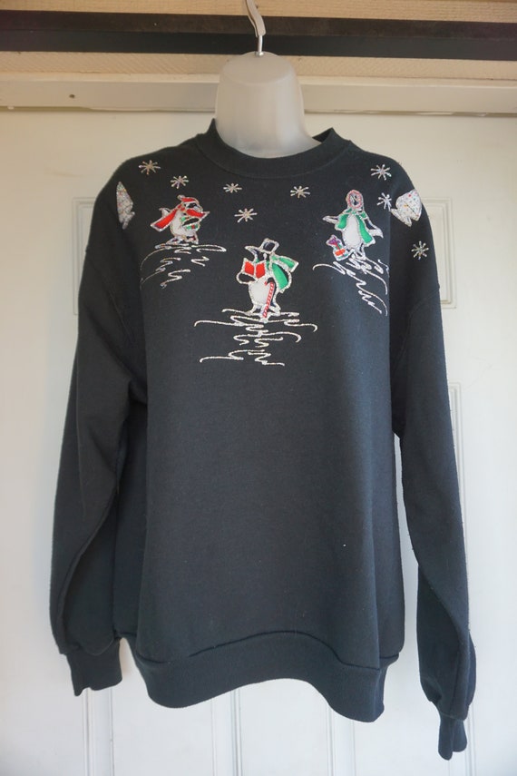 Glitter Vintage 1990 Christmas penguin sweatshirt… - image 6