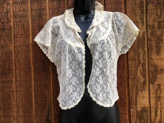 Lace Bolero Layering Top Jacket sheer floral cove… - image 4