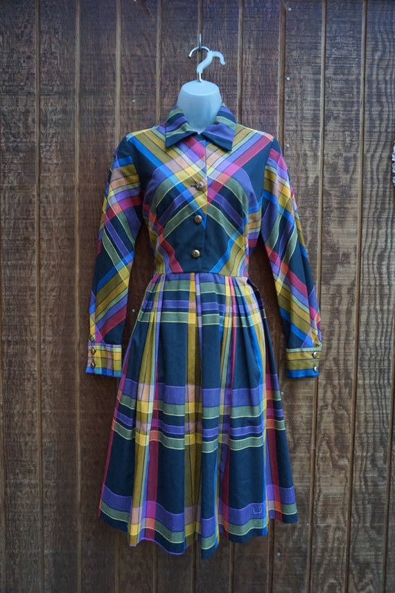 Plaid Vintage 1970s or 80s dress size medium by S… - image 4
