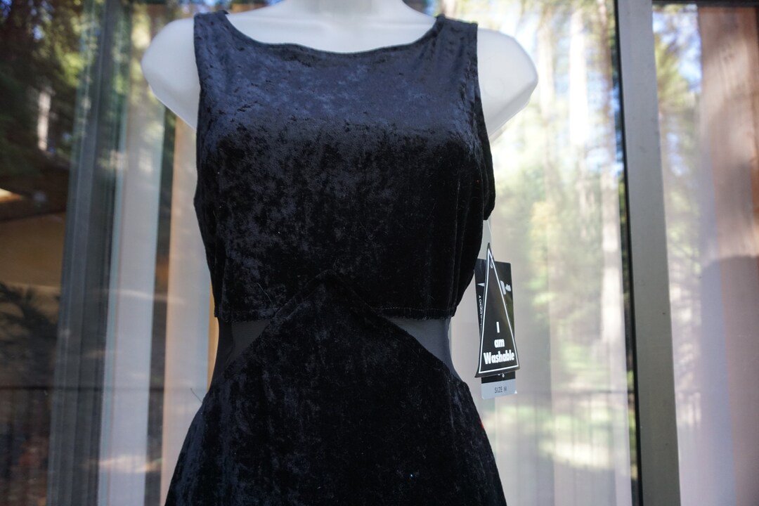 Vintage 1990s All That Jazz Black Velvety Dress Size Medium With Sheer