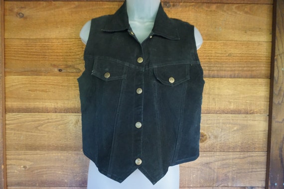 black suede leather vest top that snaps in the fr… - image 1