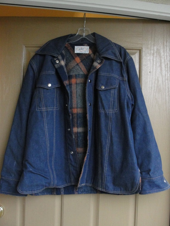 Reversible denim and plaid jacket coat mens size … - image 1