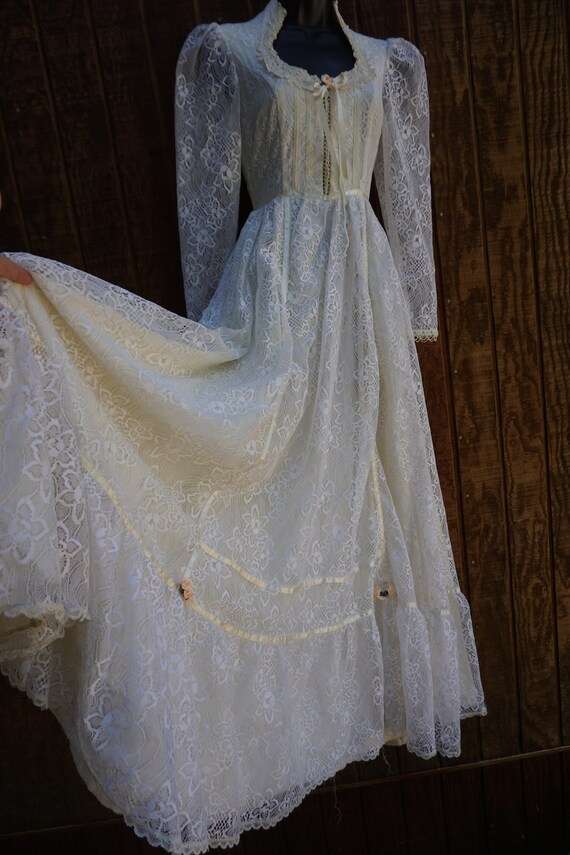 Gunne sax style white lace dress gown prairie dre… - image 5