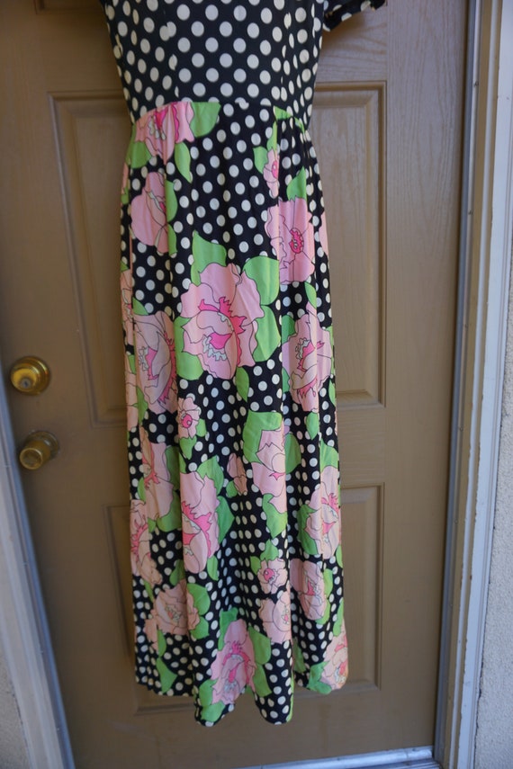 Estevez Boutique Vintage 70s polkadot floral maxi… - image 5