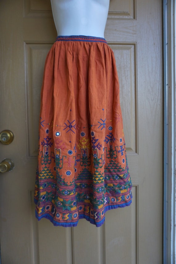 ANOKHI Vintage mirrored embroidered skirt boho boh