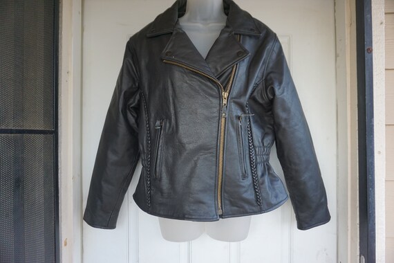 Vintage black  leather jacket womens heavy duty  … - image 2