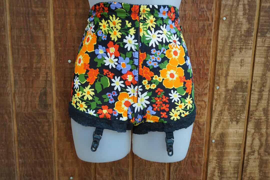 1960s Underwear Floral Garter Belt Shorts XS Extra Small 50s or 60s