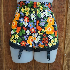 1960s underwear floral garter belt shorts XS extra small 50s or 60s rockabilly