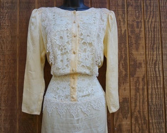 Jessica McClintock size small lace party dress 80s 1980s Jessica McClintock