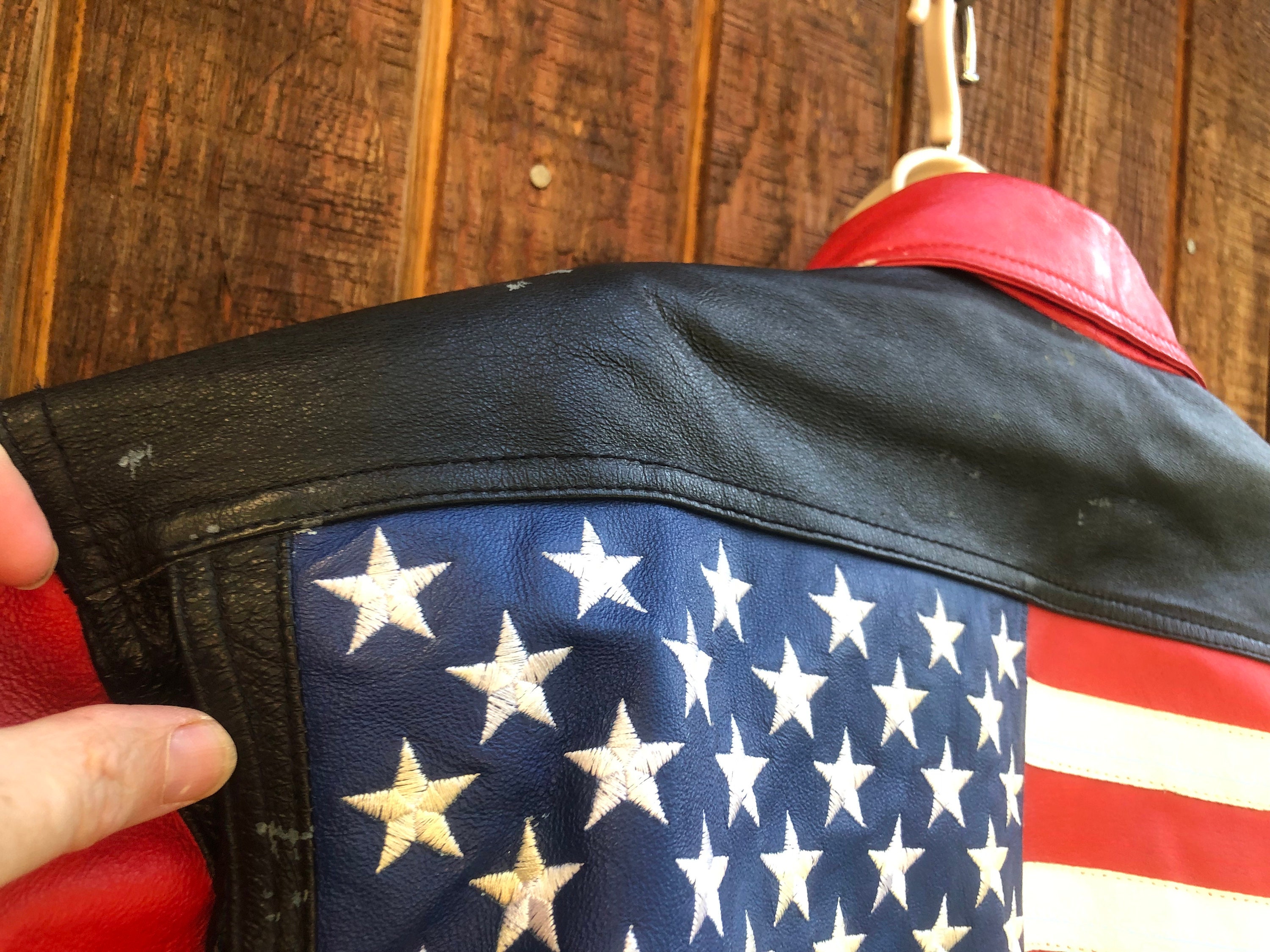 Stunning Vintage Statement USA Flag Leather Jacket 90s