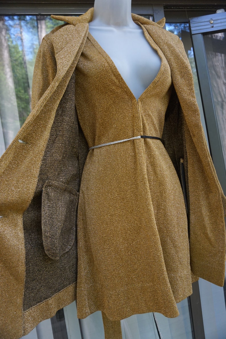 RUDI GERNREICH Designer Gold metallic shimmer Dress with matching jacket 70s 1970s size 12 image 2