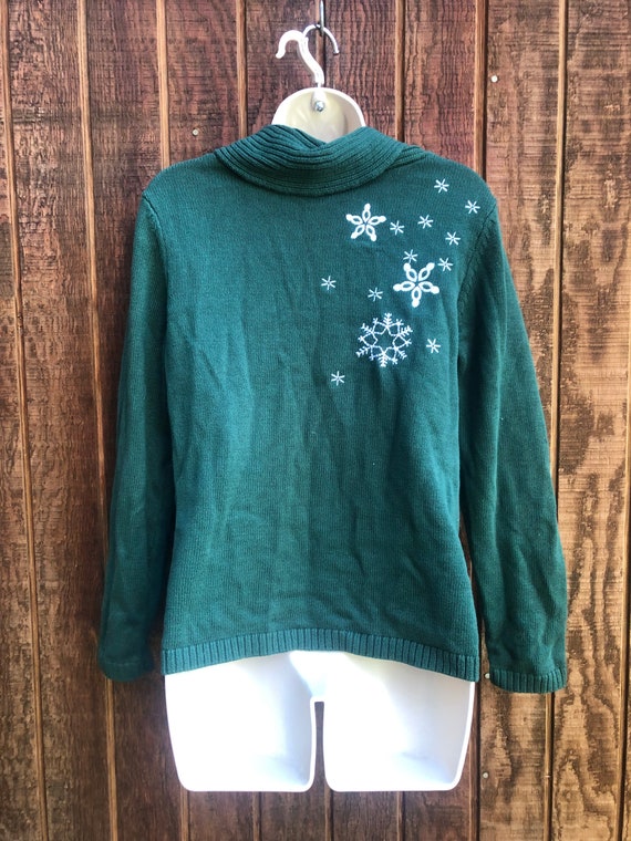 Christmas knit sweater green with Santa size smal… - image 6