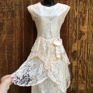 80s lace prom dress Vintage 80s Black Lace Prom Dress Size Medium Blue Metallic Bustle Regencycore