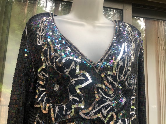 Vintage long sleeve sparkly beaded dress size Med… - image 4