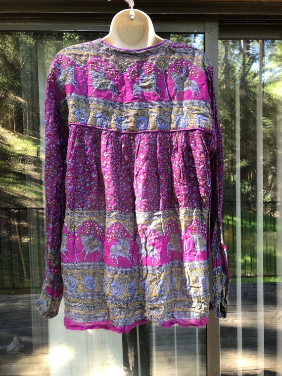 Vintage gauzy Indian long sleeve blouse 100% cott… - image 5