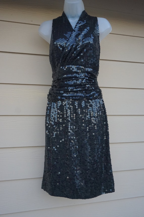 Short black dress 90s party formal sequined sparkl